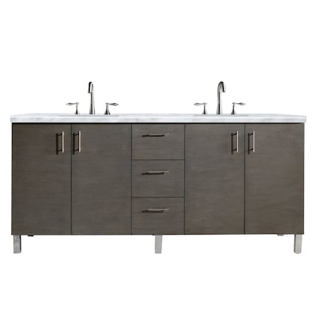 James Martin Vanities Metropolitan 72in Double Vanity, Silver Oak w/ 3 CM Carrara Marble Top 850-V72-SOK-3CAR